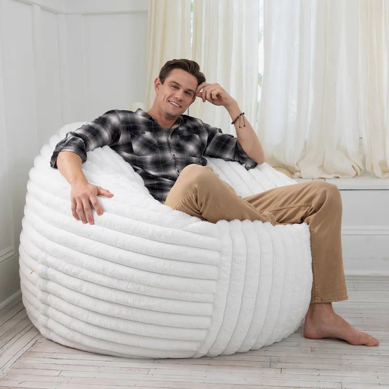 Poltrona sacco in finta pelliccia, 150 cm – Nera / Blu notte / Grigia / Avorio, 1–2 posti
