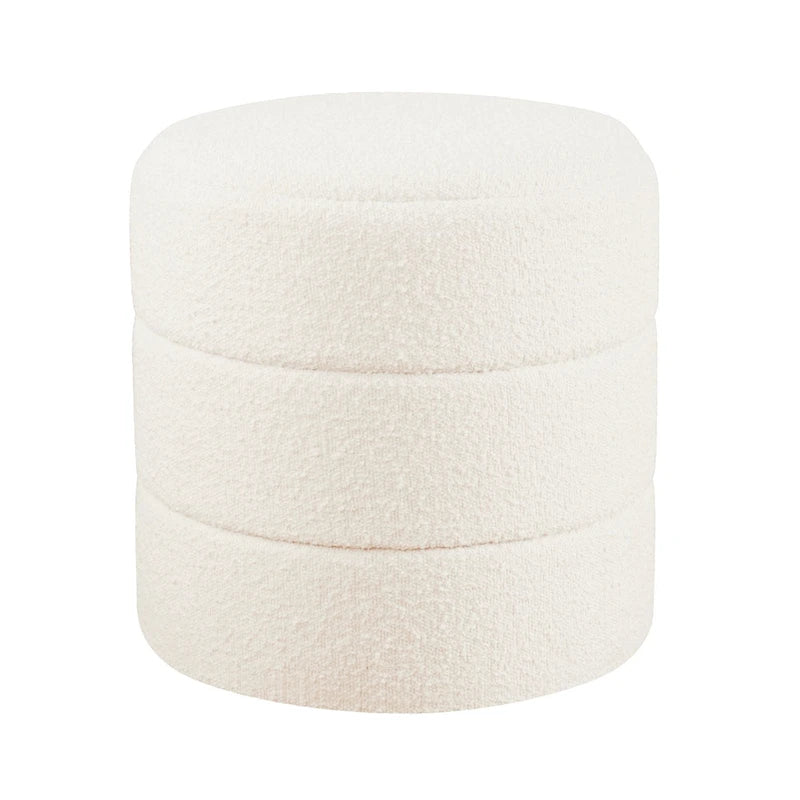 Poggiapiedi rotondo con canali in ecopelle color caramello e bouclé bianco crema – Posto singolo