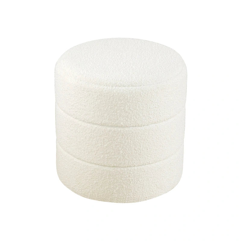 Poggiapiedi rotondo con canali in ecopelle color caramello e bouclé bianco crema – Posto singolo