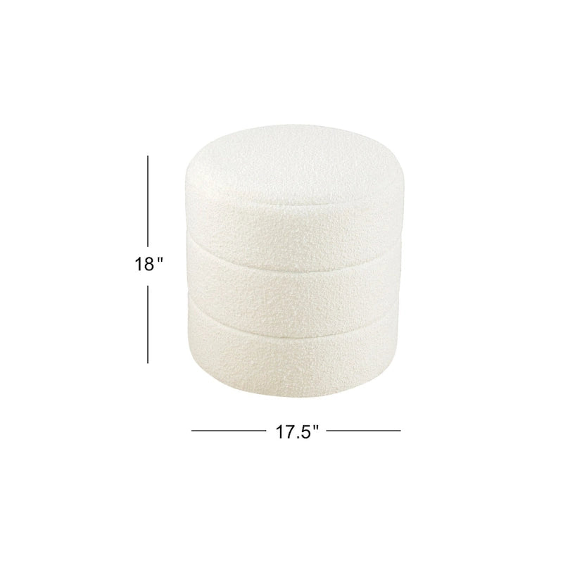 Poggiapiedi rotondo con canali in ecopelle color caramello e bouclé bianco crema – Posto singolo