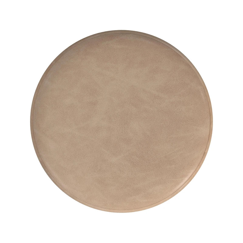 Poggiapiedi rotondo con canali in ecopelle color caramello e bouclé bianco crema – Posto singolo