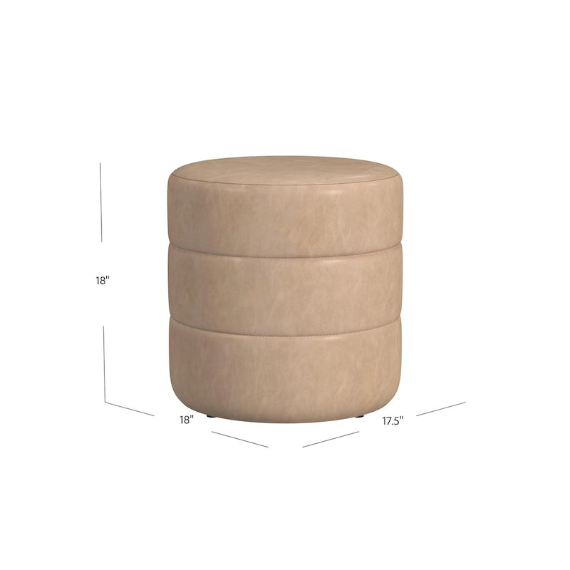 Poggiapiedi rotondo con canali in ecopelle color caramello e bouclé bianco crema – Posto singolo