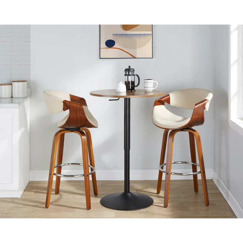 Tavolo da bar rotondo regolabile da 27" – Nero/Bianco/Marrone/Noce, base cromata/nera, 2 posti