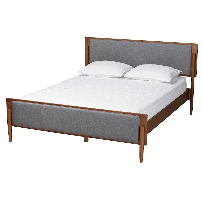 Letto a piattaforma Mid-Century in Noce Cenere e Grigio | Queen/King | Posti letto 1–2