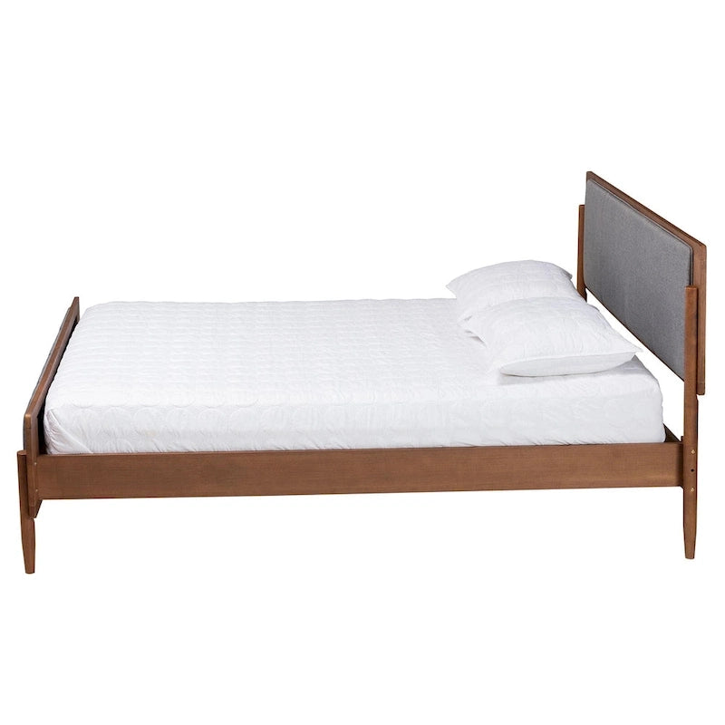 Letto a piattaforma Mid-Century in Noce Cenere e Grigio | Queen/King | Posti letto 1–2