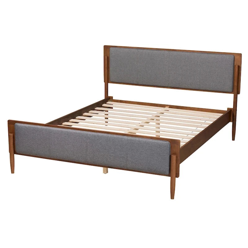 Letto a piattaforma Mid-Century in Noce Cenere e Grigio | Queen/King | Posti letto 1–2