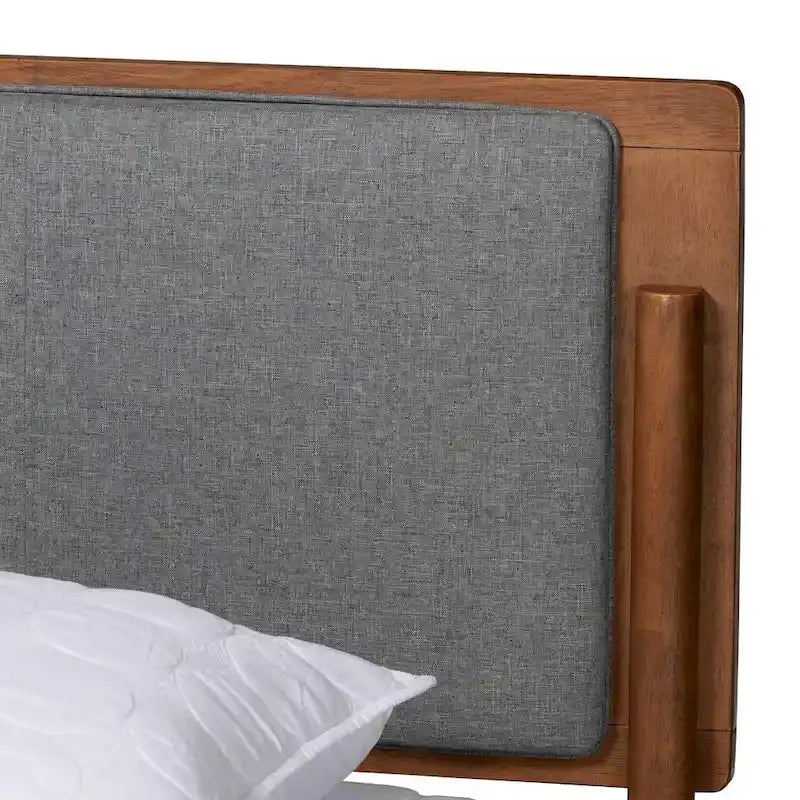 Letto a piattaforma Mid-Century in Noce Cenere e Grigio | Queen/King | Posti letto 1–2