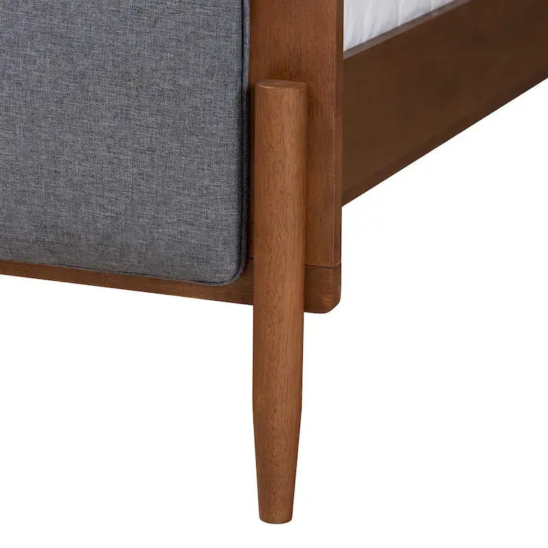 Letto a piattaforma Mid-Century in Noce Cenere e Grigio | Queen/King | Posti letto 1–2