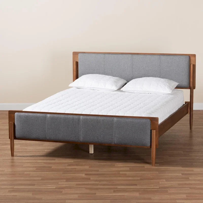 Letto a piattaforma Mid-Century in Noce Cenere e Grigio | Queen/King | Posti letto 1–2