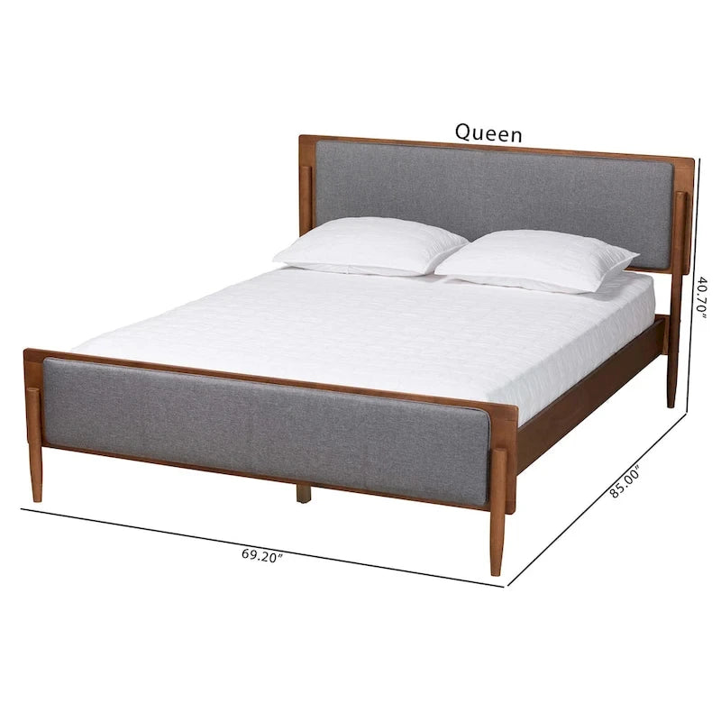 Letto a piattaforma Mid-Century in Noce Cenere e Grigio | Queen/King | Posti letto 1–2
