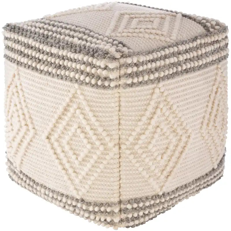 Pouf cubo intrecciato a mano carbone / bianco, 1 posto a sedere