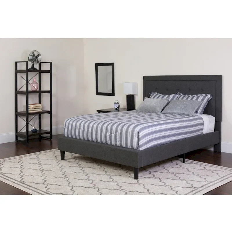 Letto e Materasso Imbottiti con Bottoni, Grigio Scuro / Beige / Grigio Chiaro / Nero, da una Piazza e Mezza a Matrimoniale, 1-2 Persone