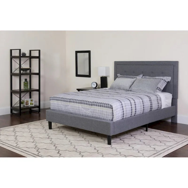 Letto e Materasso Imbottiti con Bottoni, Grigio Scuro / Beige / Grigio Chiaro / Nero, da una Piazza e Mezza a Matrimoniale, 1-2 Persone