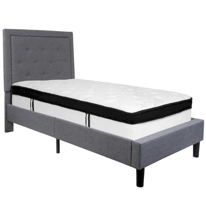 Letto e Materasso Imbottiti con Bottoni, Grigio Scuro / Beige / Grigio Chiaro / Nero, da una Piazza e Mezza a Matrimoniale, 1-2 Persone