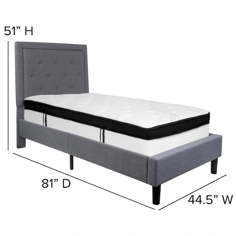 Letto e Materasso Imbottiti con Bottoni, Grigio Scuro / Beige / Grigio Chiaro / Nero, da una Piazza e Mezza a Matrimoniale, 1-2 Persone