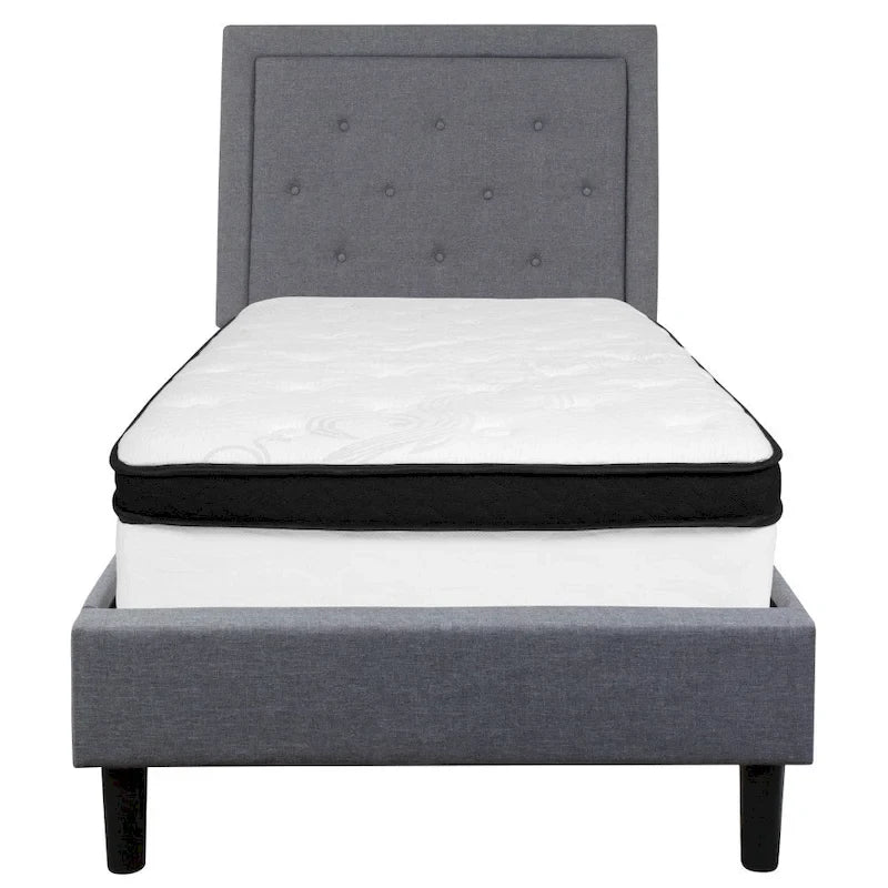 Letto e Materasso Imbottiti con Bottoni, Grigio Scuro / Beige / Grigio Chiaro / Nero, da una Piazza e Mezza a Matrimoniale, 1-2 Persone