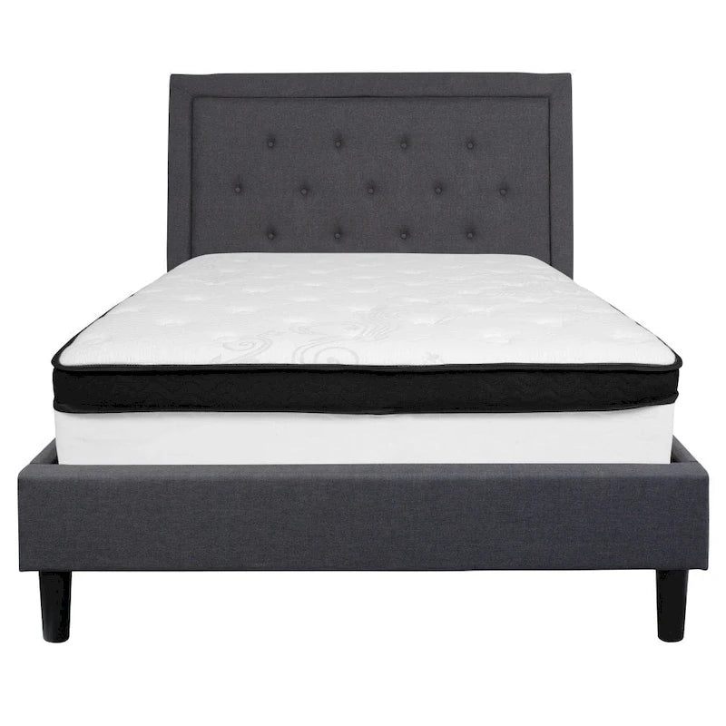 Letto e Materasso Imbottiti con Bottoni, Grigio Scuro / Beige / Grigio Chiaro / Nero, da una Piazza e Mezza a Matrimoniale, 1-2 Persone