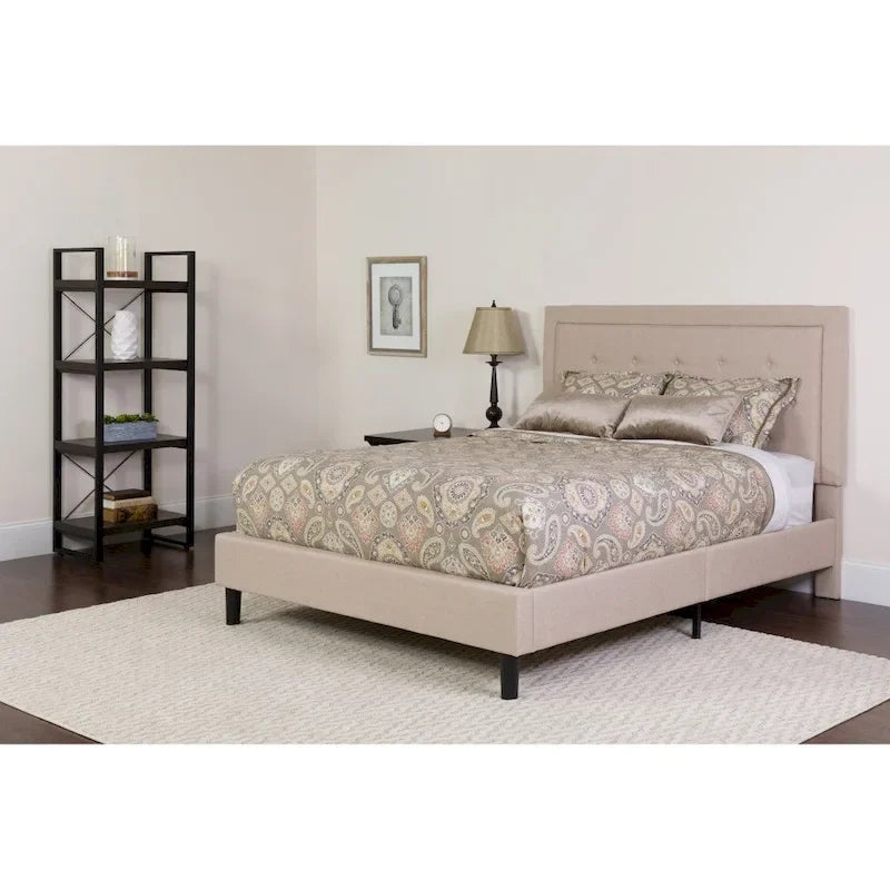 Letto e Materasso Imbottiti con Bottoni, Grigio Scuro / Beige / Grigio Chiaro / Nero, da una Piazza e Mezza a Matrimoniale, 1-2 Persone