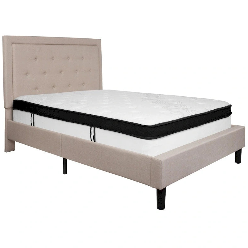 Letto e Materasso Imbottiti con Bottoni, Grigio Scuro / Beige / Grigio Chiaro / Nero, da una Piazza e Mezza a Matrimoniale, 1-2 Persone