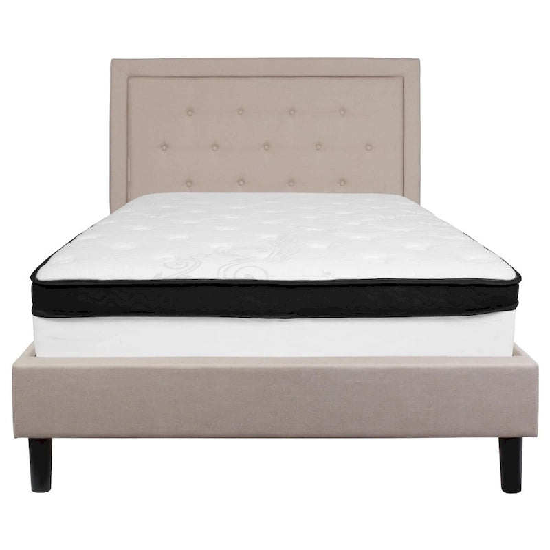 Letto e Materasso Imbottiti con Bottoni, Grigio Scuro / Beige / Grigio Chiaro / Nero, da una Piazza e Mezza a Matrimoniale, 1-2 Persone