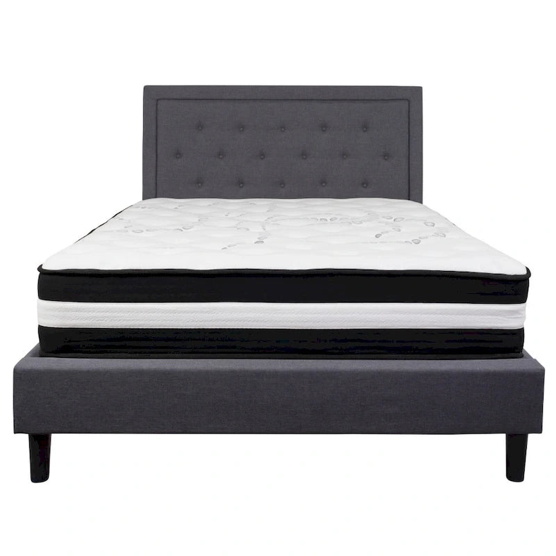 Letto e Materasso Imbottiti con Bottoni, Grigio Scuro / Beige / Grigio Chiaro / Nero, da una Piazza e Mezza a Matrimoniale, 1-2 Persone