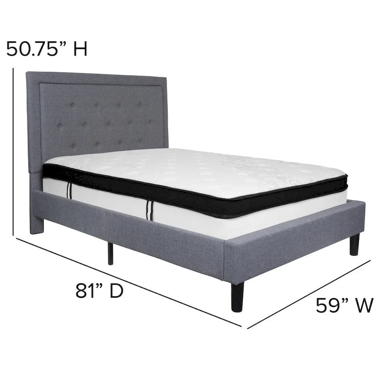 Letto e Materasso Imbottiti con Bottoni, Grigio Scuro / Beige / Grigio Chiaro / Nero, da una Piazza e Mezza a Matrimoniale, 1-2 Persone