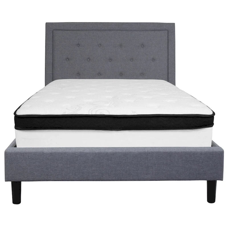 Letto e Materasso Imbottiti con Bottoni, Grigio Scuro / Beige / Grigio Chiaro / Nero, da una Piazza e Mezza a Matrimoniale, 1-2 Persone
