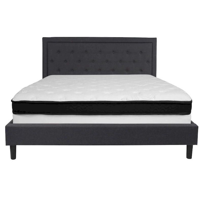 Letto e Materasso Imbottiti con Bottoni, Grigio Scuro / Beige / Grigio Chiaro / Nero, da una Piazza e Mezza a Matrimoniale, 1-2 Persone