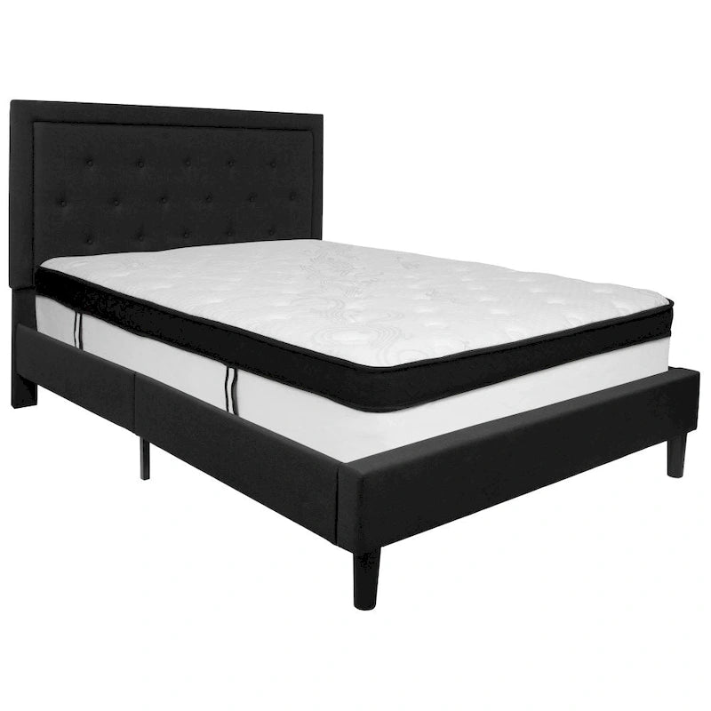 Letto e Materasso Imbottiti con Bottoni, Grigio Scuro / Beige / Grigio Chiaro / Nero, da una Piazza e Mezza a Matrimoniale, 1-2 Persone