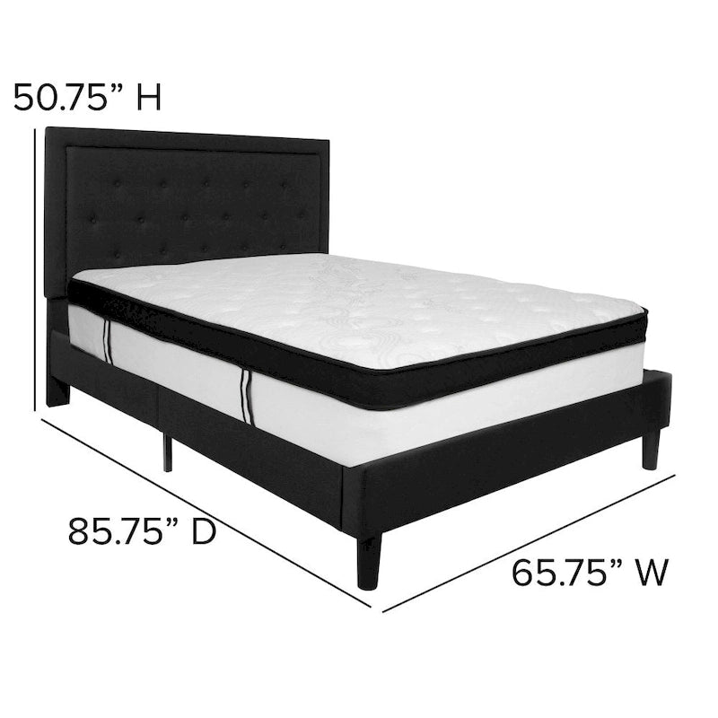 Letto e Materasso Imbottiti con Bottoni, Grigio Scuro / Beige / Grigio Chiaro / Nero, da una Piazza e Mezza a Matrimoniale, 1-2 Persone