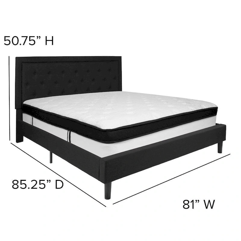 Letto e Materasso Imbottiti con Bottoni, Grigio Scuro / Beige / Grigio Chiaro / Nero, da una Piazza e Mezza a Matrimoniale, 1-2 Persone