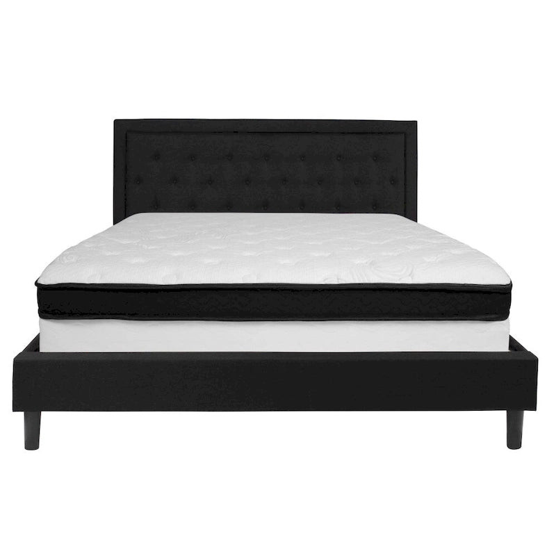 Letto e Materasso Imbottiti con Bottoni, Grigio Scuro / Beige / Grigio Chiaro / Nero, da una Piazza e Mezza a Matrimoniale, 1-2 Persone