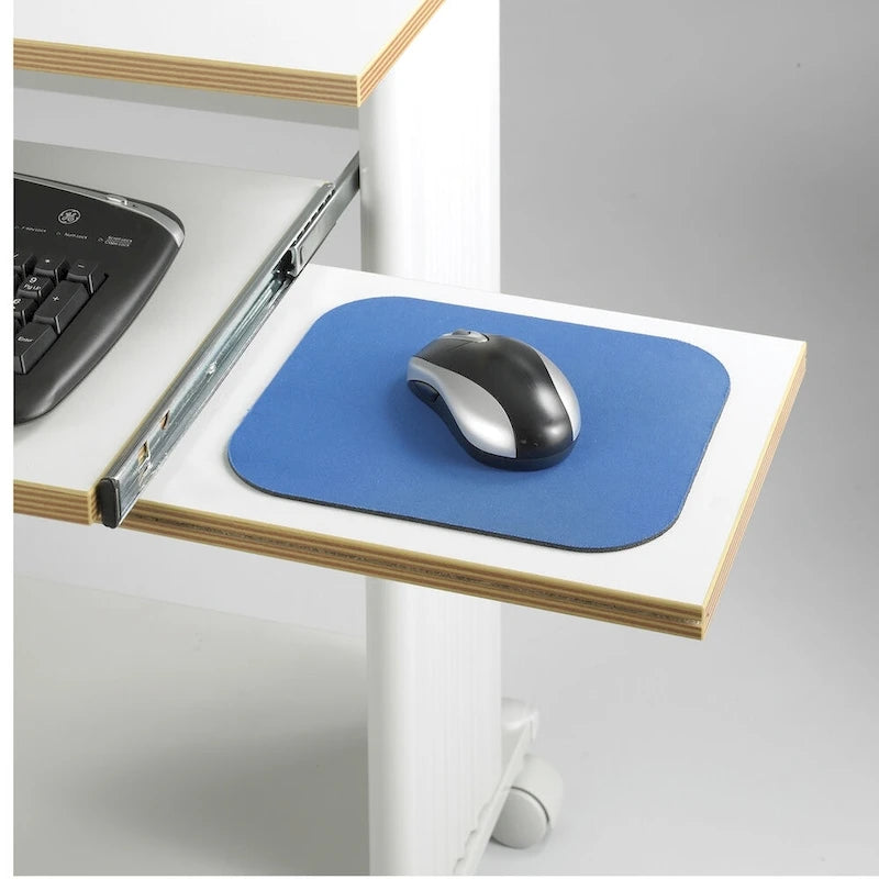 Scrivania alta rotelle color marrone/ciliegia/grigio con mensola per stampante e contenitore – 1 persona