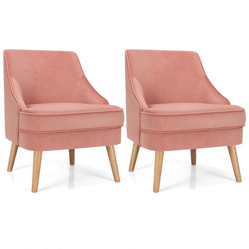 Sedie Accent in velluto rosa con gambe in legno di caucciù, set da 2