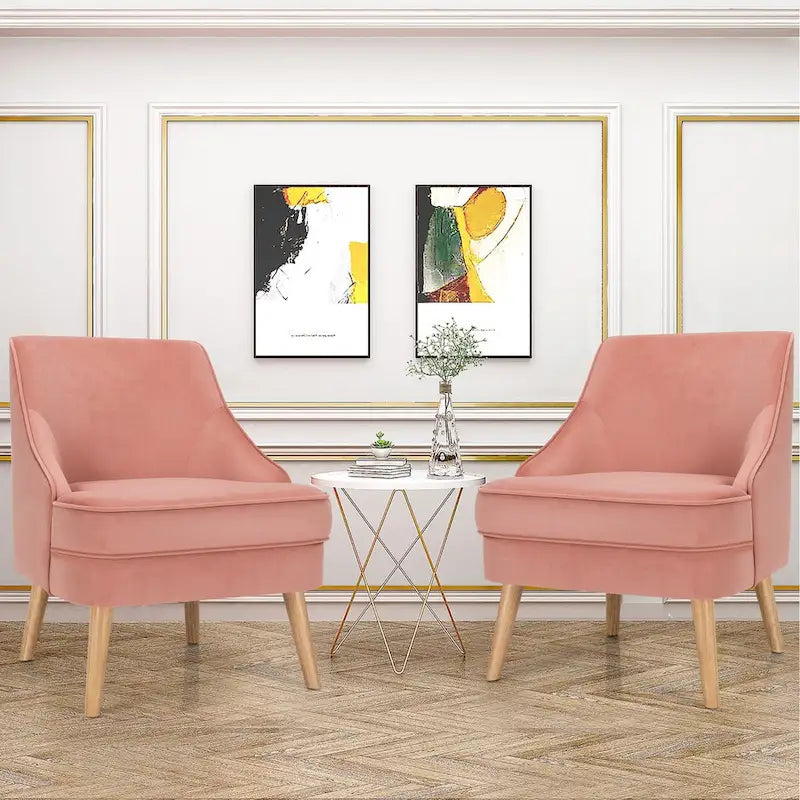 Sedie Accent in velluto rosa con gambe in legno di caucciù, set da 2