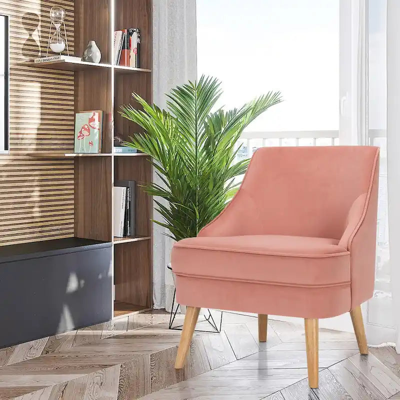 Sedie Accent in velluto rosa con gambe in legno di caucciù, set da 2
