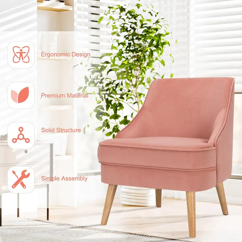 Sedie Accent in velluto rosa con gambe in legno di caucciù, set da 2