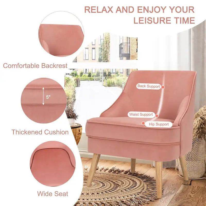 Sedie Accent in velluto rosa con gambe in legno di caucciù, set da 2