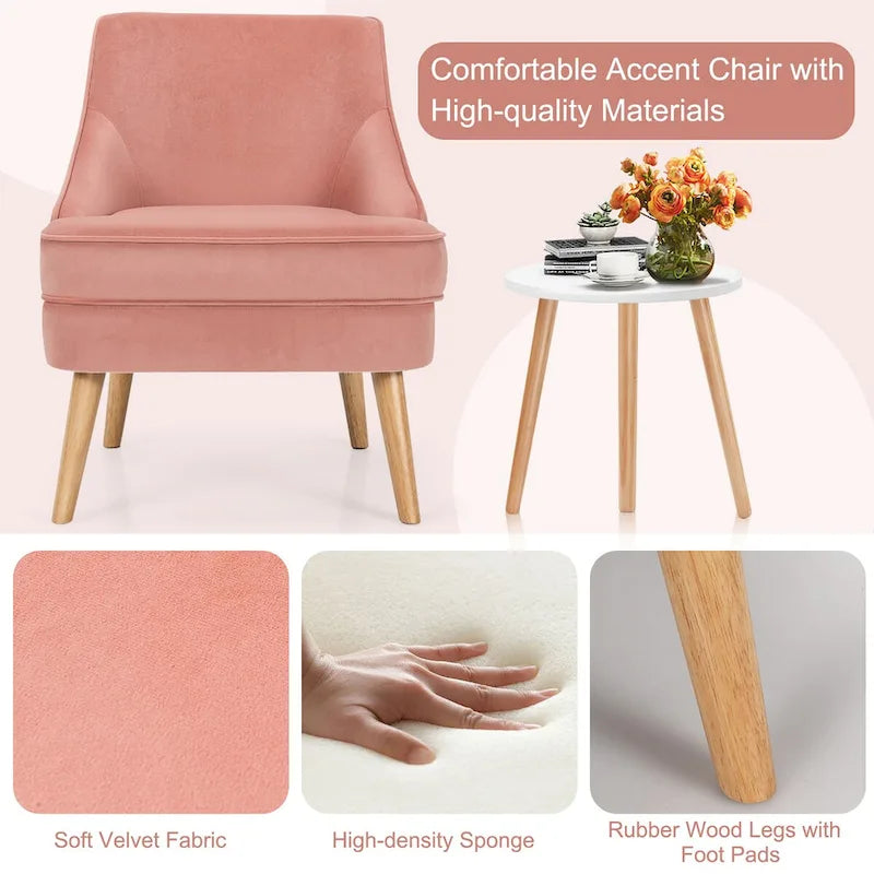Sedie Accent in velluto rosa con gambe in legno di caucciù, set da 2
