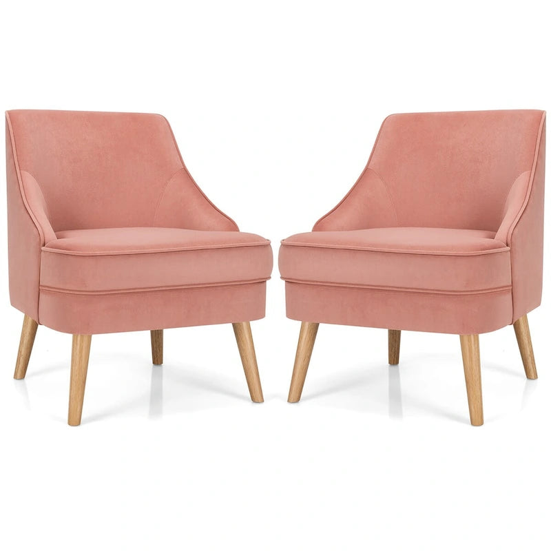 Sedie Accent in velluto rosa con gambe in legno di caucciù, set da 2