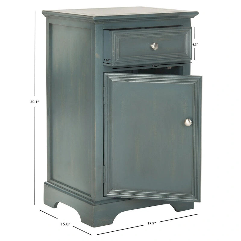 Tavolino con cassetto e anta color Orzo / Verde Ottanio Scuro / Grigio Cenere