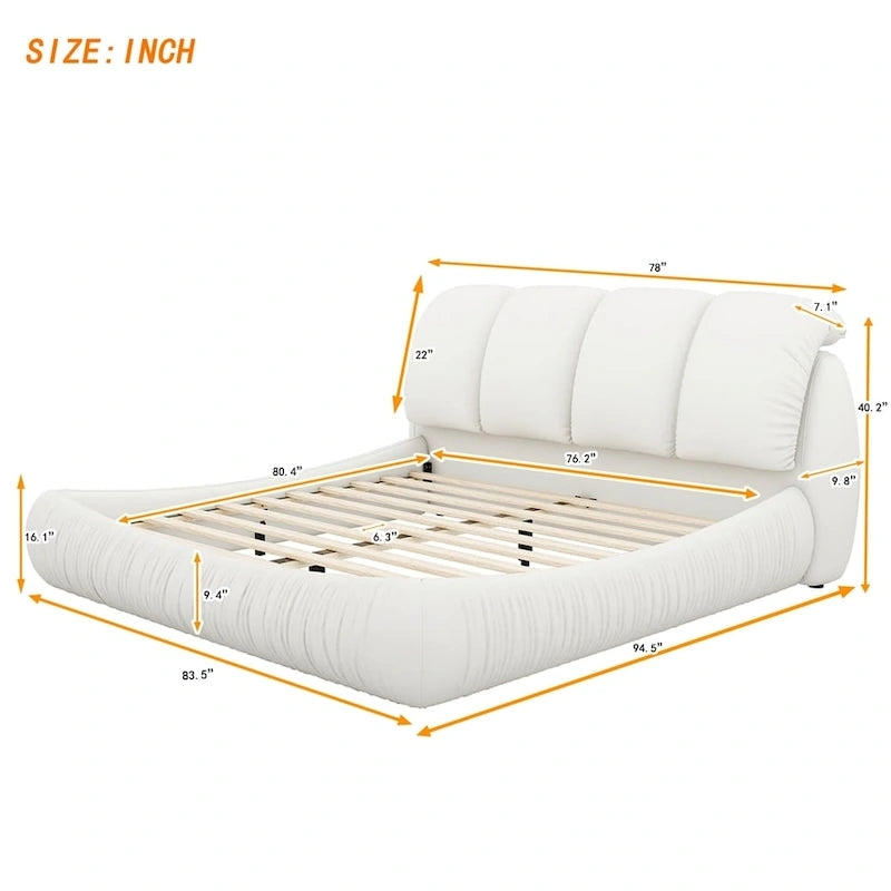 Letto king size rivestito in velluto/pelle con testiera plissettata – 2 posti