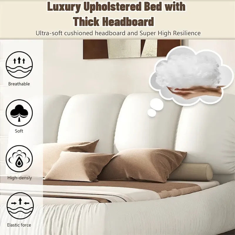 Letto king size rivestito in velluto/pelle con testiera plissettata – 2 posti