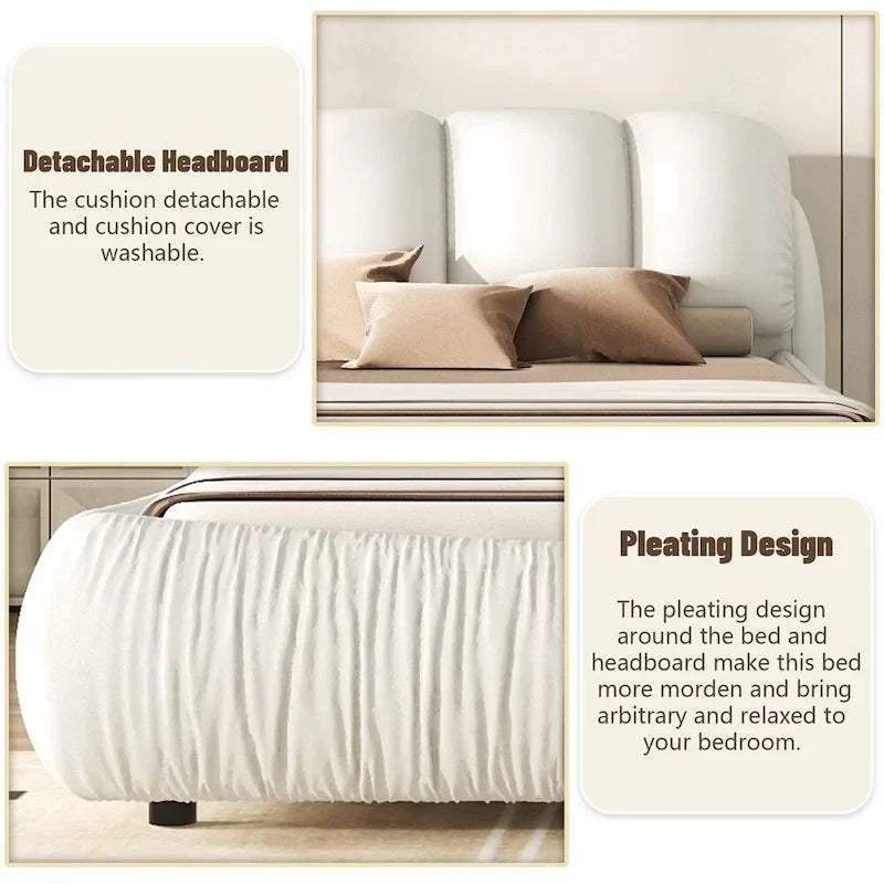 Letto king size rivestito in velluto/pelle con testiera plissettata – 2 posti