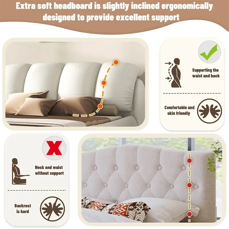 Letto king size rivestito in velluto/pelle con testiera plissettata – 2 posti