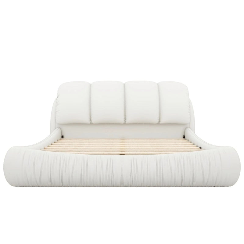 Letto king size rivestito in velluto/pelle con testiera plissettata – 2 posti