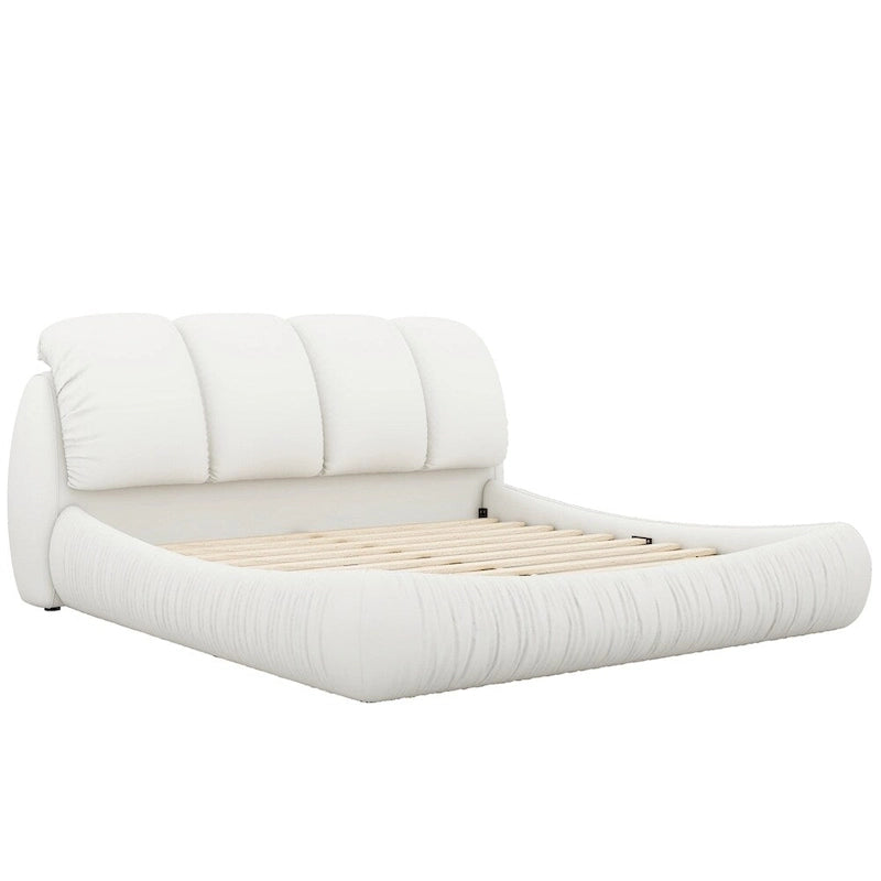 Letto king size rivestito in velluto/pelle con testiera plissettata – 2 posti
