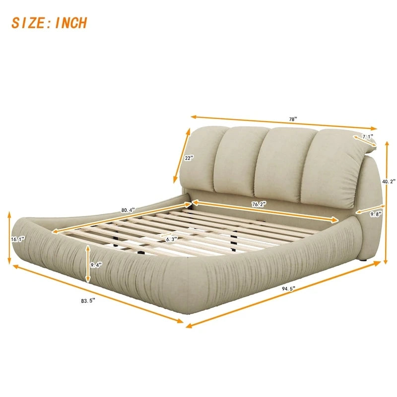 Letto king size rivestito in velluto/pelle con testiera plissettata – 2 posti