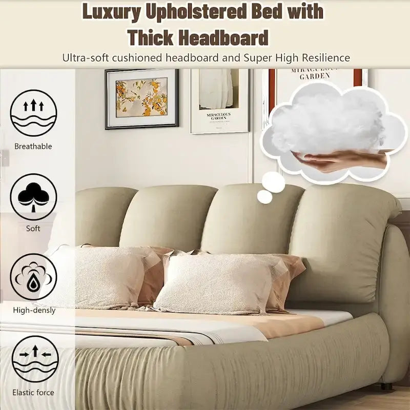 Letto king size rivestito in velluto/pelle con testiera plissettata – 2 posti