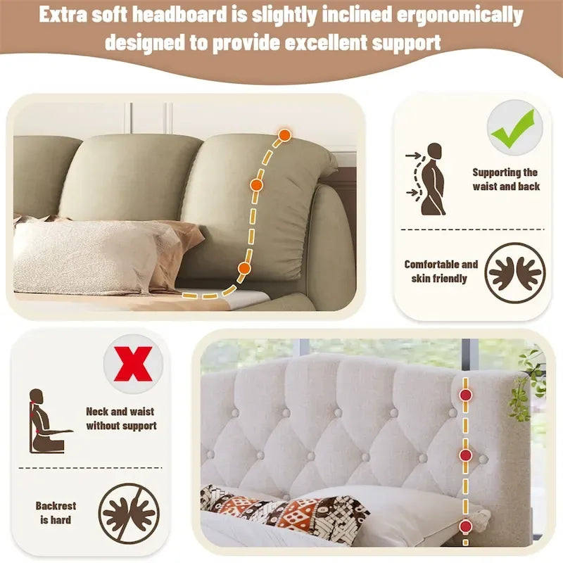 Letto king size rivestito in velluto/pelle con testiera plissettata – 2 posti
